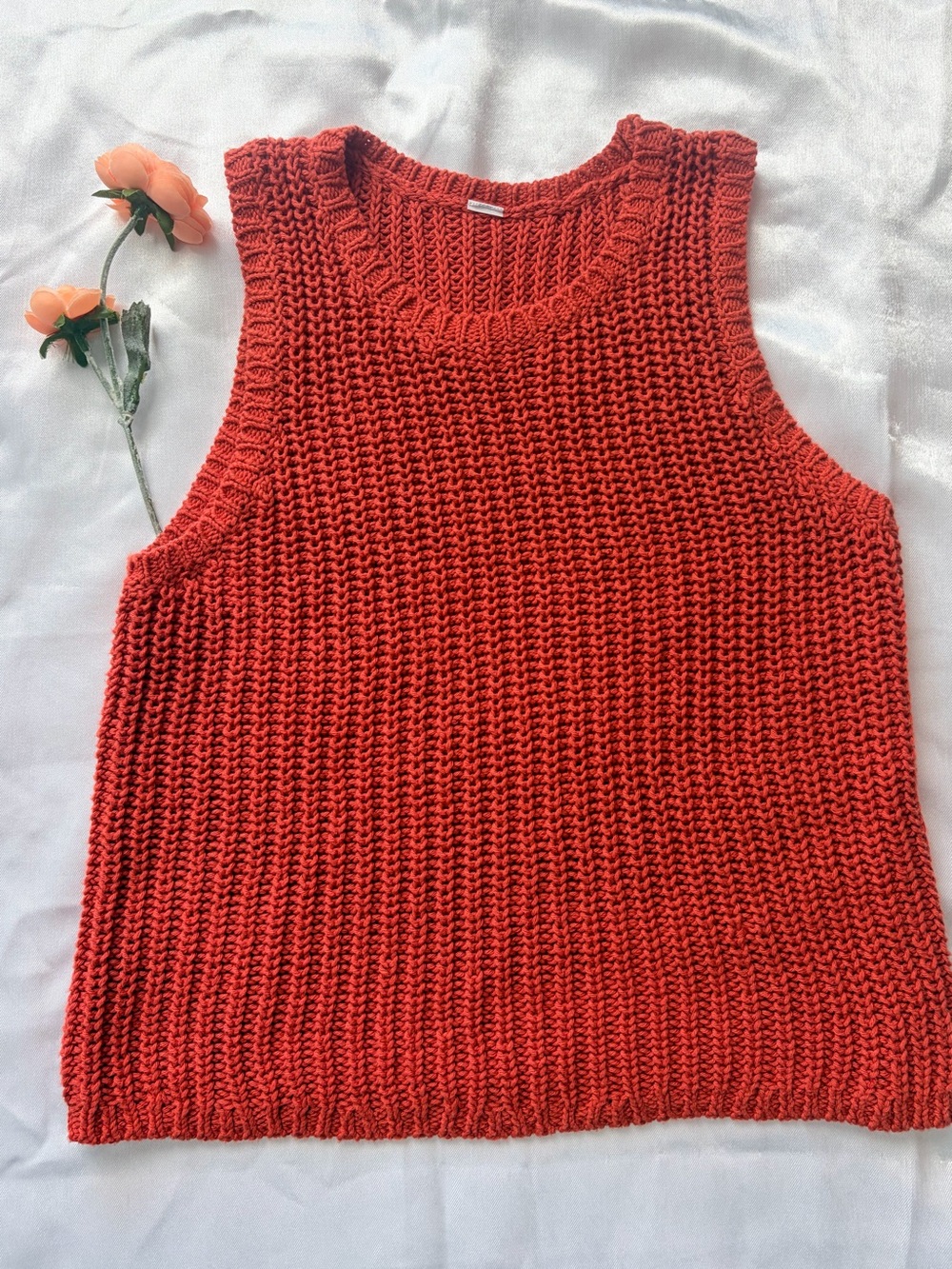 Old Navy Burnt Orange Knit Sweater Vest 100% Cotton XS Fisherman Coastal Grandpa
